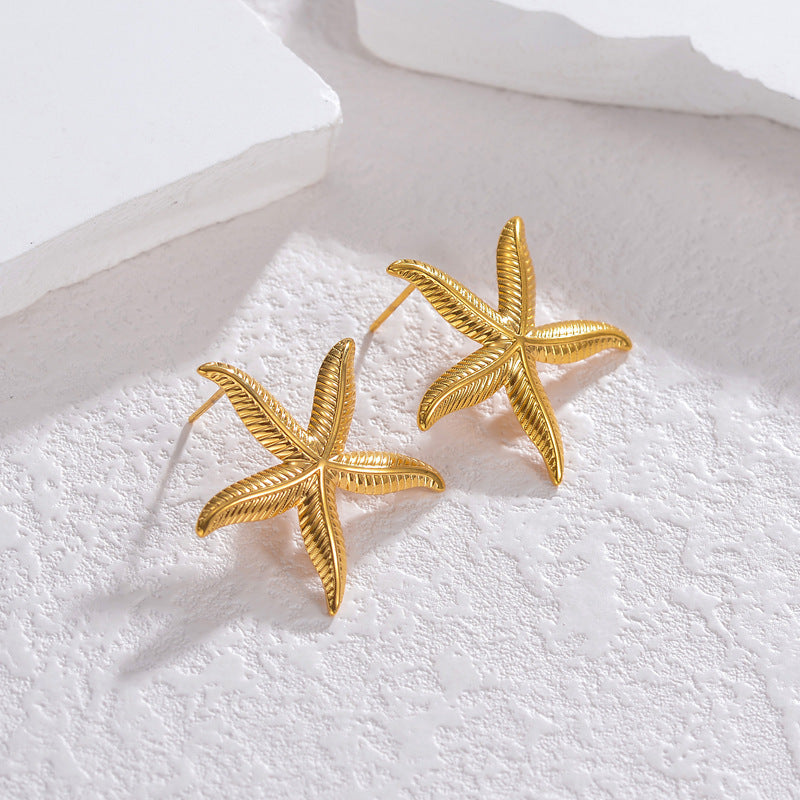 Ladies New 18K Gold Starfish Earrings