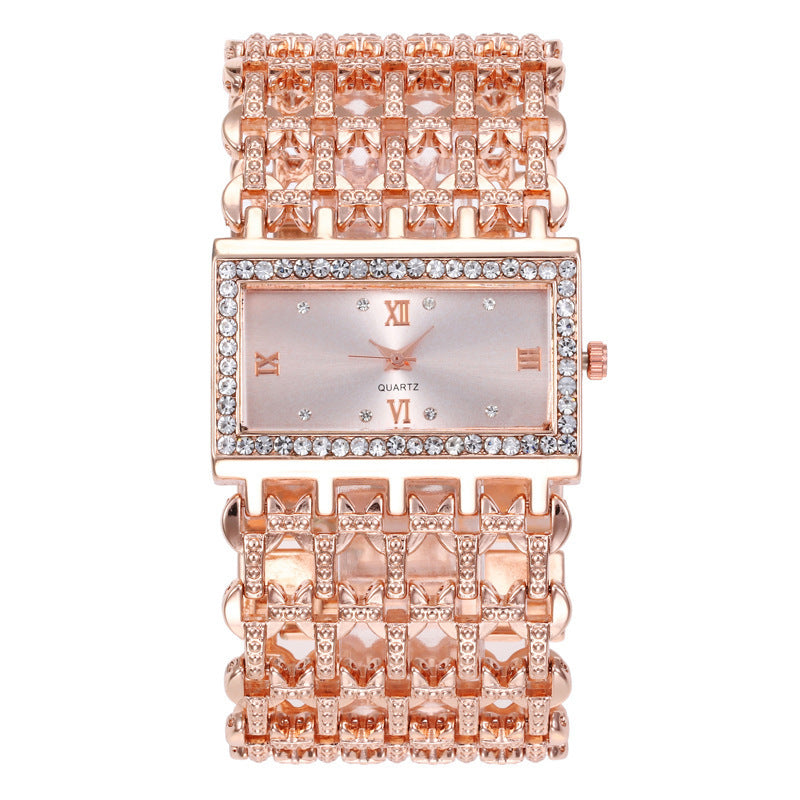 Band en acier féminin Diamond Watch Square Roman Rhinestone