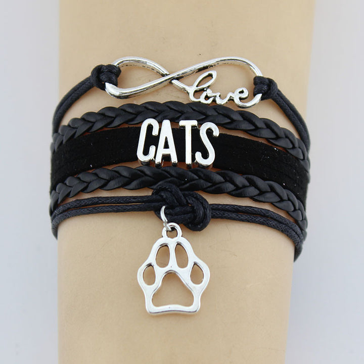 Handgestritzte Katzen Tierpfoten-Charmband geflochtenes Armband