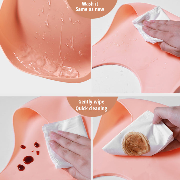 Babero de bebé de silicona impermeable suave con receptor de comida, babero de silicona para bebés