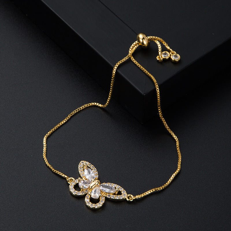 Mode Normcore-stijl voor dames koper-vergulde gouden micro-ingelegde zirkon hartvlinderarmband