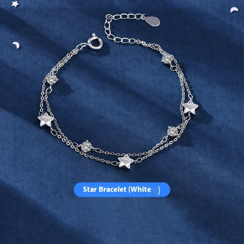 Bracelete de estrela de círculos duplos diamante azul feminino