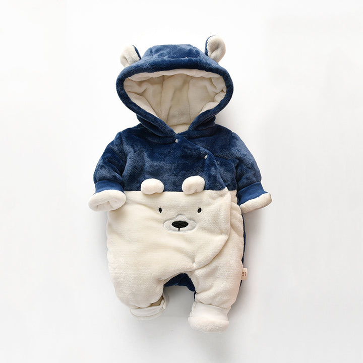 Bear embroidered hooded romper