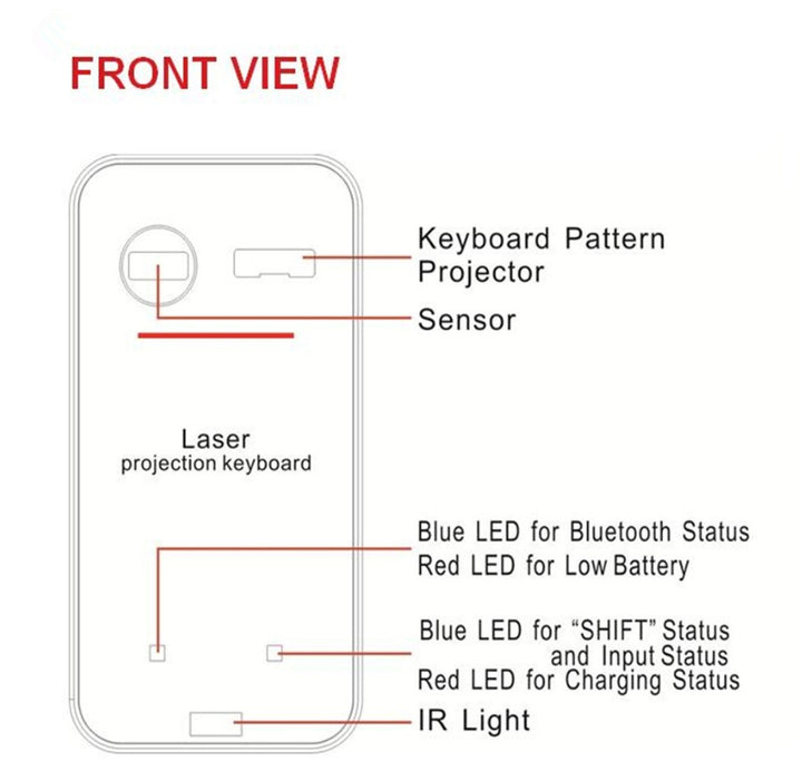 LEING FST Virtuell lasertastatur Bluetooth Wireless Projektor Telefontastatur for datamaskinpute bærbar PC med musefunksjon
