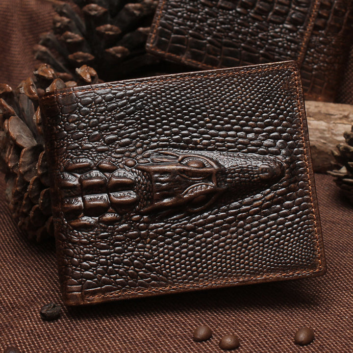 Fashion Casual Men's Wallet Retro Wax Wax Skin Crocodile Patrón de cocodrilo