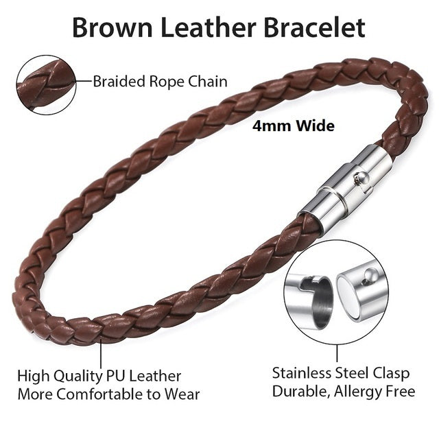 Mens Womens Leather Brown Black Braided Bracelet
