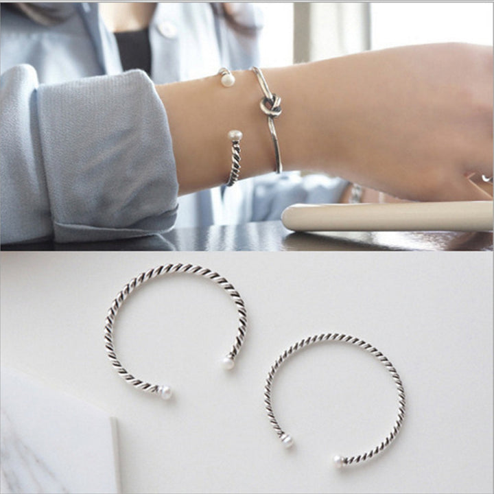 Thaise vintage Thaise zilveren stijl Twist Pearl -armband