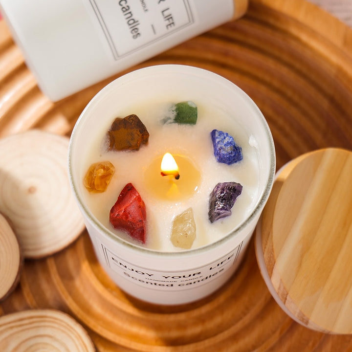 Natural Crystal Stone Aromatherapie Kerze Soja Wachs rauchlose Kerzen Geschenkbox Weihnachtshandgeschenk