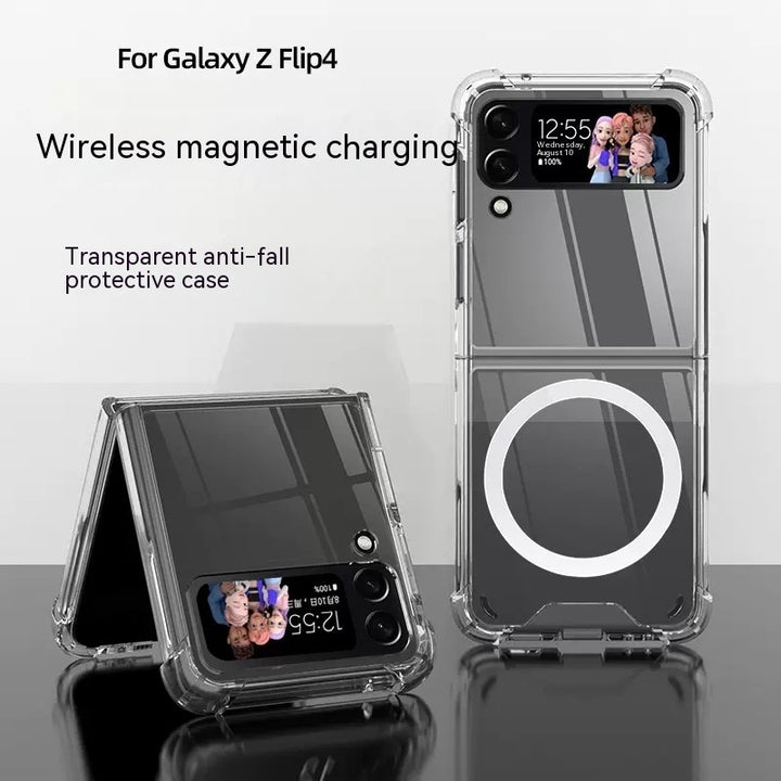 ZFLIP5 Fyra-hörn droppbeständig magnetisk transparent telefonfodral