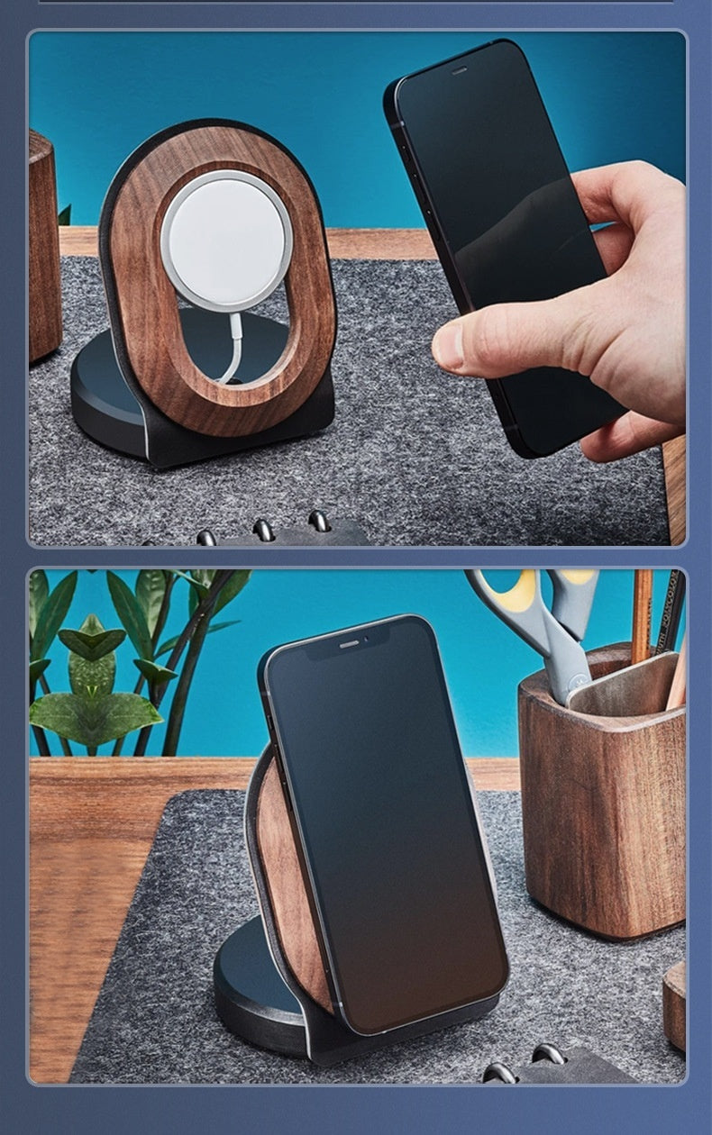Walnut magsafe магнитна безжична скоба за зареждане на мобилен телефон Твърдо дърво основа дърва