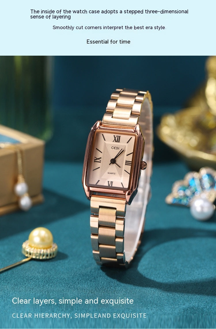 Classic Simple Square Watch Dames betaalbare luxe mode hoogwaardige Koreaanse stijl All-match stalen riem