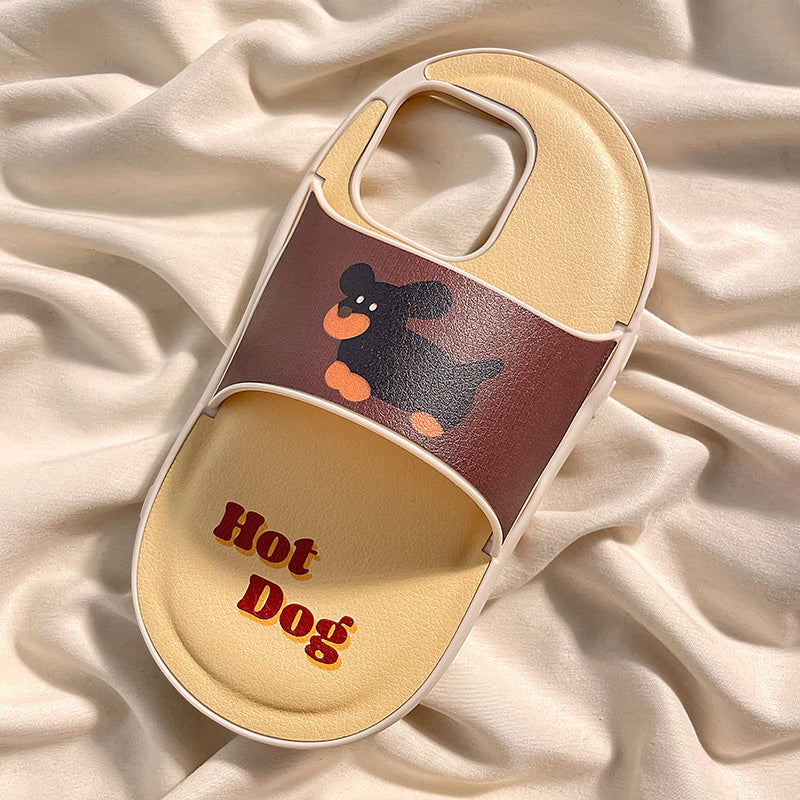 Cartoon Dog Slippers Geschikt voor 14 telefoonhoesje 15 Pro13Pro Leather 15Promax Girl Heart 12 11 Silicone 14pro telefoonhoes