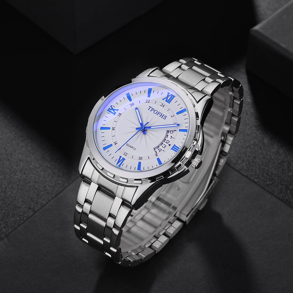 Heren waterdichte anti-blauw lichte stalen riem kalender horloge