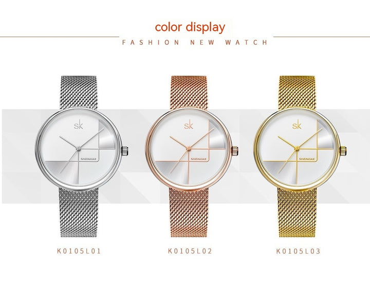 Fashion féminine Simple Geometric Quartz Watch Sangle Mesh Watch