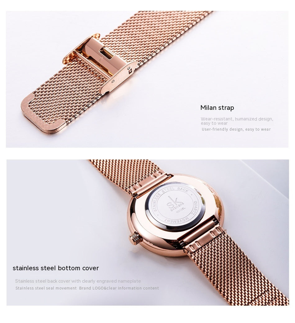 Fashion féminine Simple Geometric Quartz Watch Sangle Mesh Watch