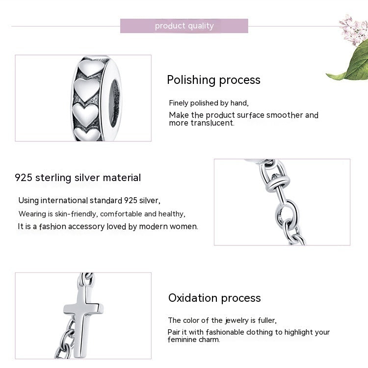 Argent sterling simple Cross Safety Chain Fashion S925Diy Bracelet Silver