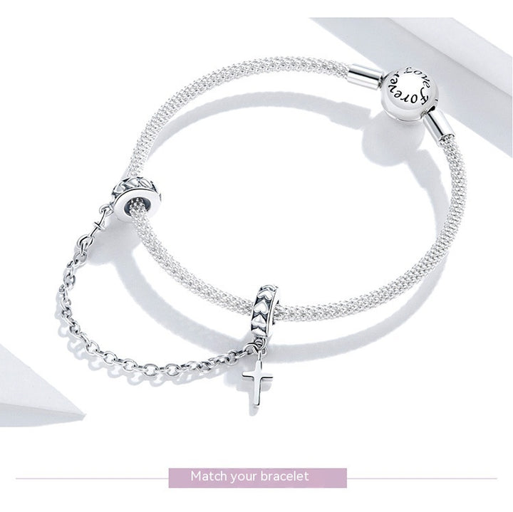 Argent sterling simple Cross Safety Chain Fashion S925Diy Bracelet Silver