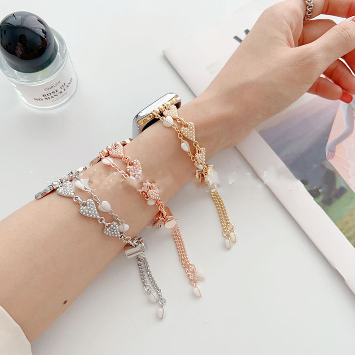 Love Bracelet With Pearl Chain Metal Strap