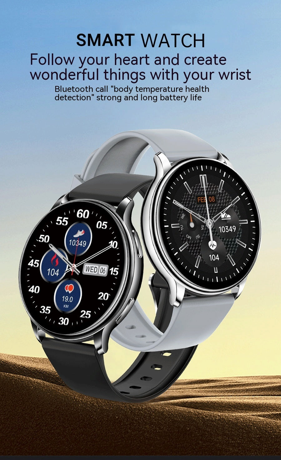 Smart Couple Watch Round Screen Bluetooth Bellen Hartslag Hartslag Blood zuurstof Slaapbewaking