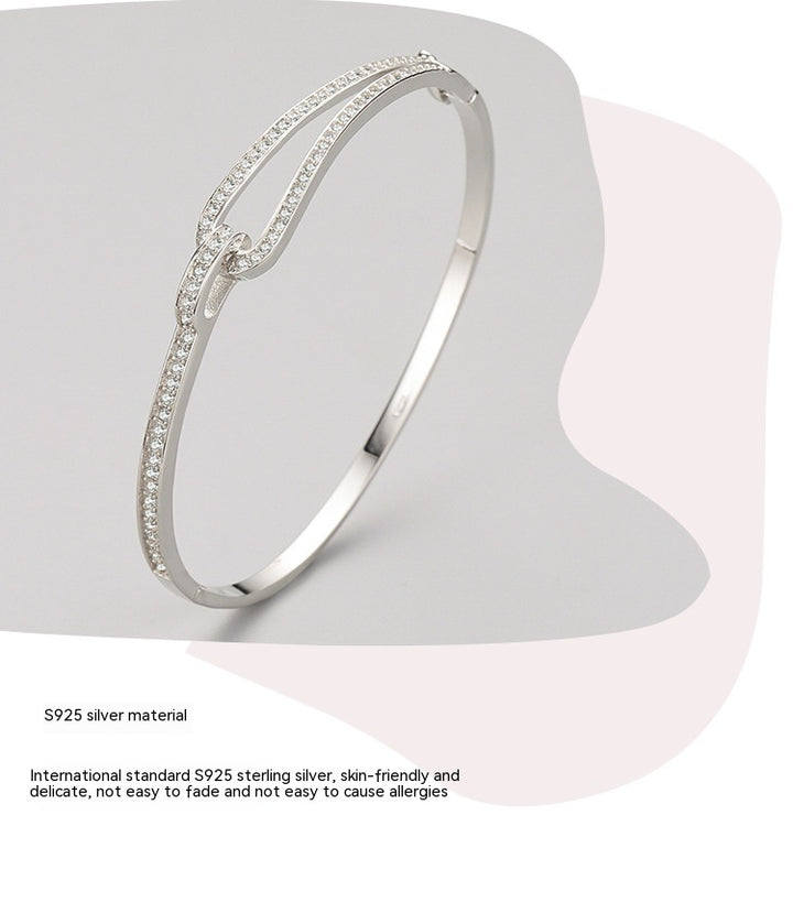 S925 Стерлинг сребърна гривна диамантена геометрична гривна