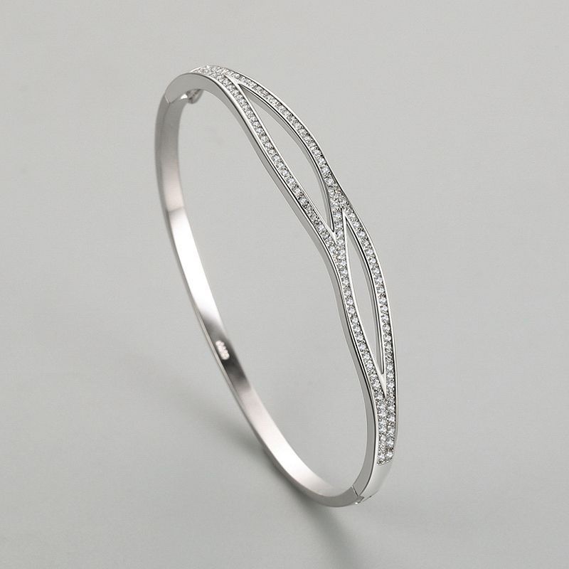 S925 Brățară de argint Brățară pentru femei japoneză și coreeană simplă cu două straturi Diamond
