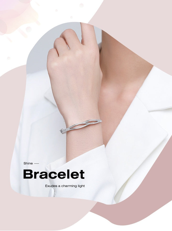 S925 Silver Bracelet Women's Japanese And Korean Simple Double-layer Cross Diamond