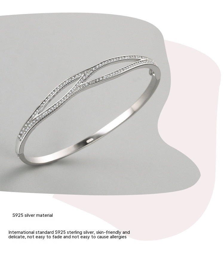 S925 Silverarmband kvinnors japanska och koreanska enkla dubbelskikt Cross Diamond