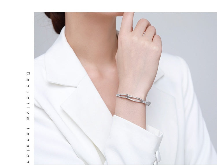 S925 Silver Bracelet Women's Japanese And Korean Simple Double-layer Cross Diamond