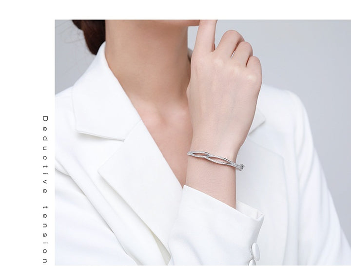 S925 Silver Bracelet feminina japonesa e coreana simples diamante cruzado de camada dupla