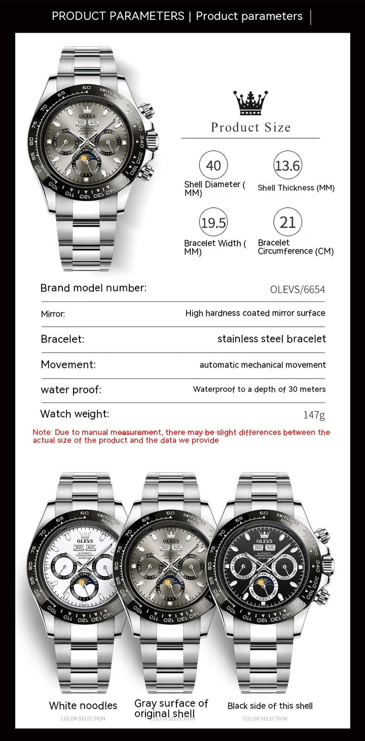 Mechanische automatische multifunctionele herenhorloge