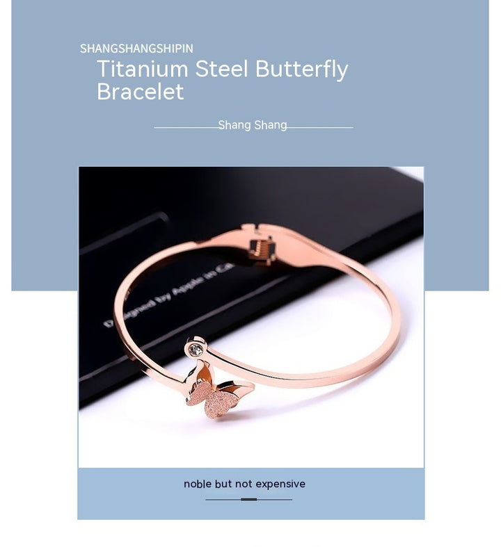 Rose Gold Titanium Steel Butterfly Kobieta prosta bransoletka