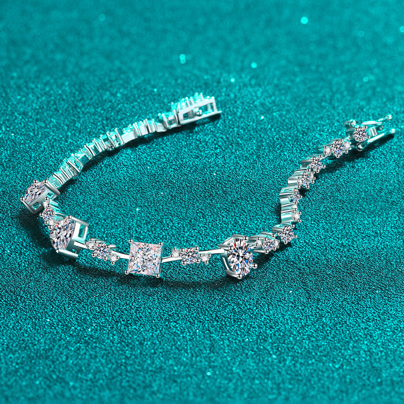 Women's Fashion Sterling Silver Moissanite Shaped Bracelet
