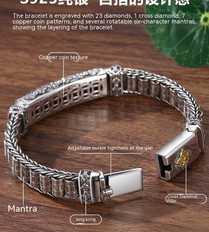 Sterling Silver S925 Bracelet Mantra Vajra à six mots