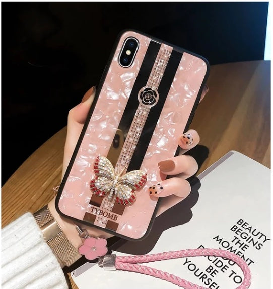 Compatibel met appel, luxe diamant vlinderspiegel iPhone -hoesje