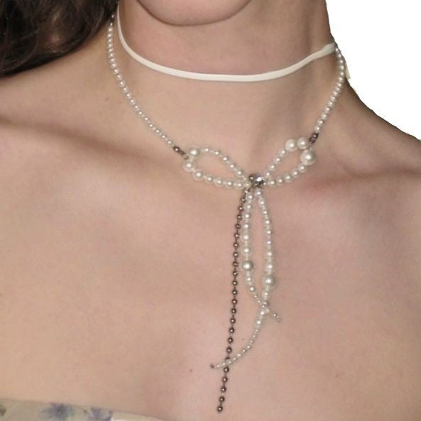 Streichperlen Design Bogenkette Lederschnur Halskette
