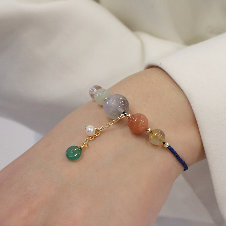 Duobao Lucky Bracelet Wrist String Women's Natural Moonstone Hetian Jade