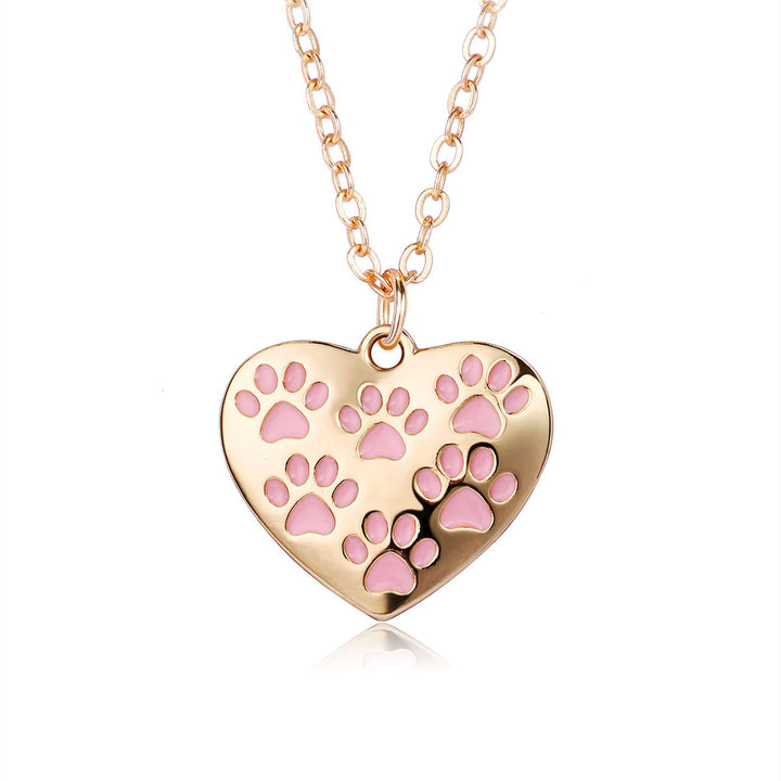 Heart Cat's Paw Necklace Simple Alloy Dripping Oil