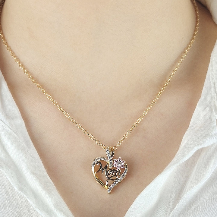 Croix d'amour fleurs de coeur maman collier de zircon en ramicon