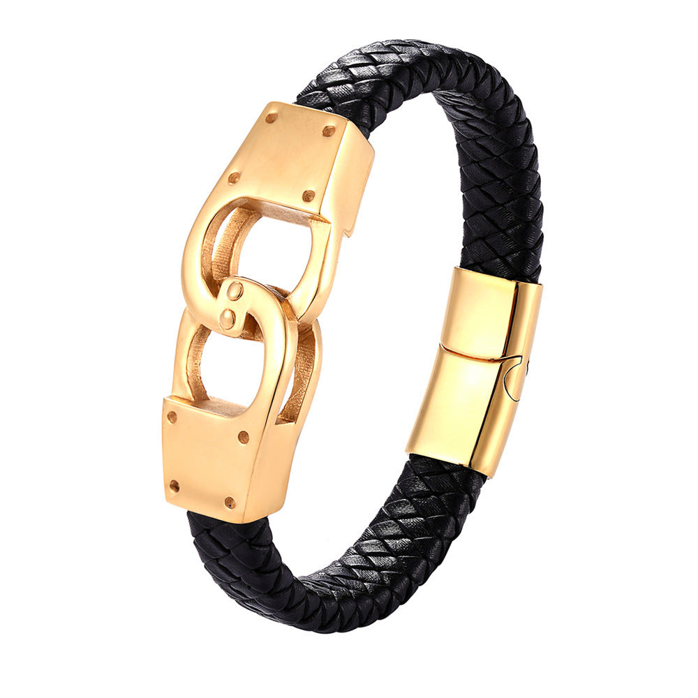 Men's Stainless Steel Woven Leather String Bracelet
