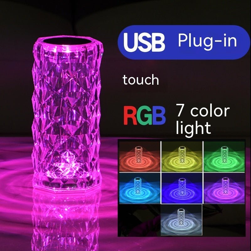 Lámpara de mesa LED creativa de la lámpara de rosa de cristal