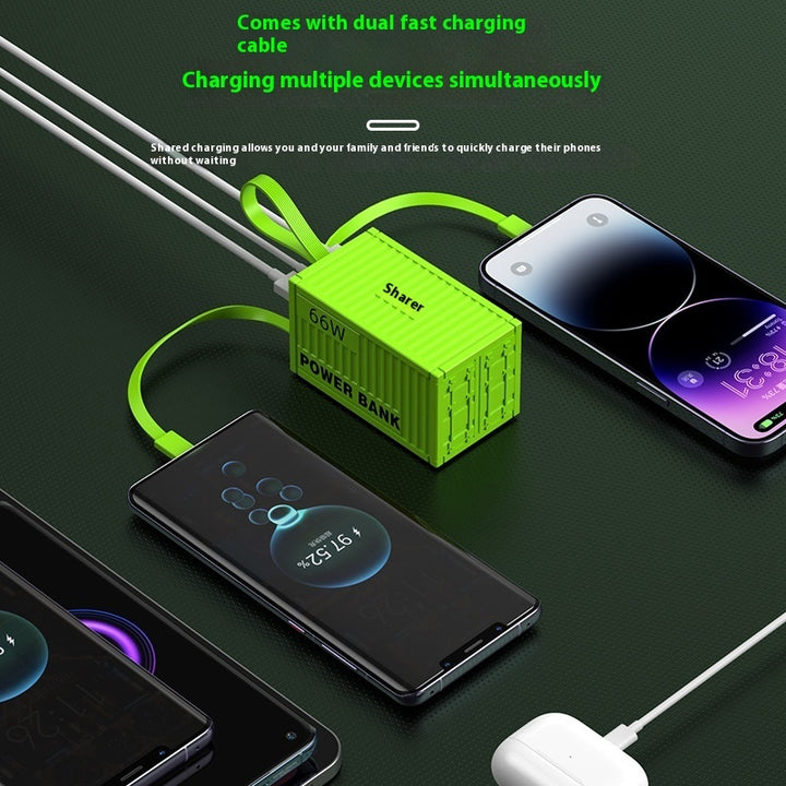 Kreativ stor kapacitetsbehållare med linje 66W Super Fast Power Bank 20000 MA Mobile Power Supply