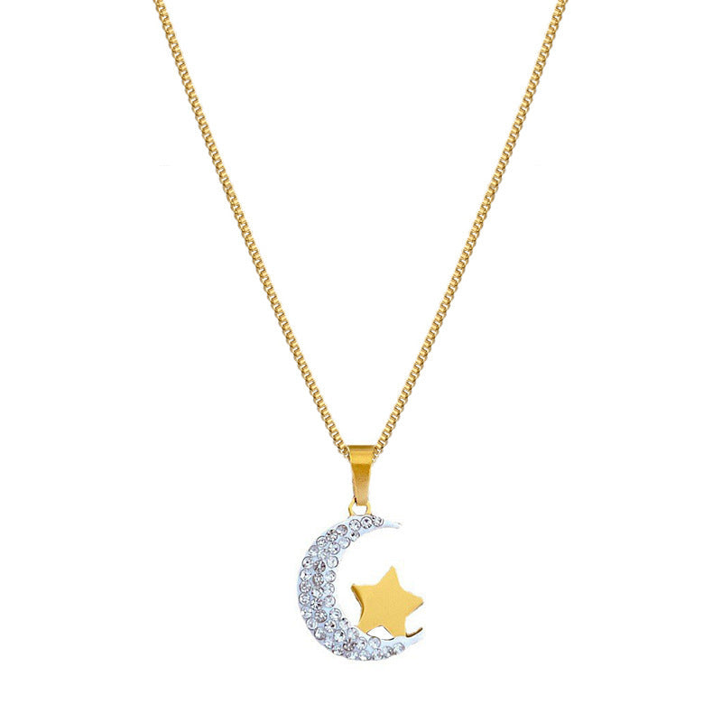 Titanium Steel Moon Simple Real Gold Necklace