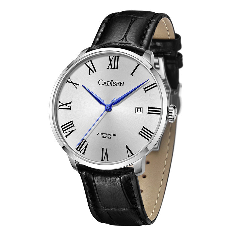 Reloj mecánico de correa de cuero de moda para hombres