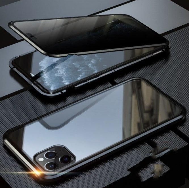 Caixa de telefone celular magnético de vidro duplo e verso