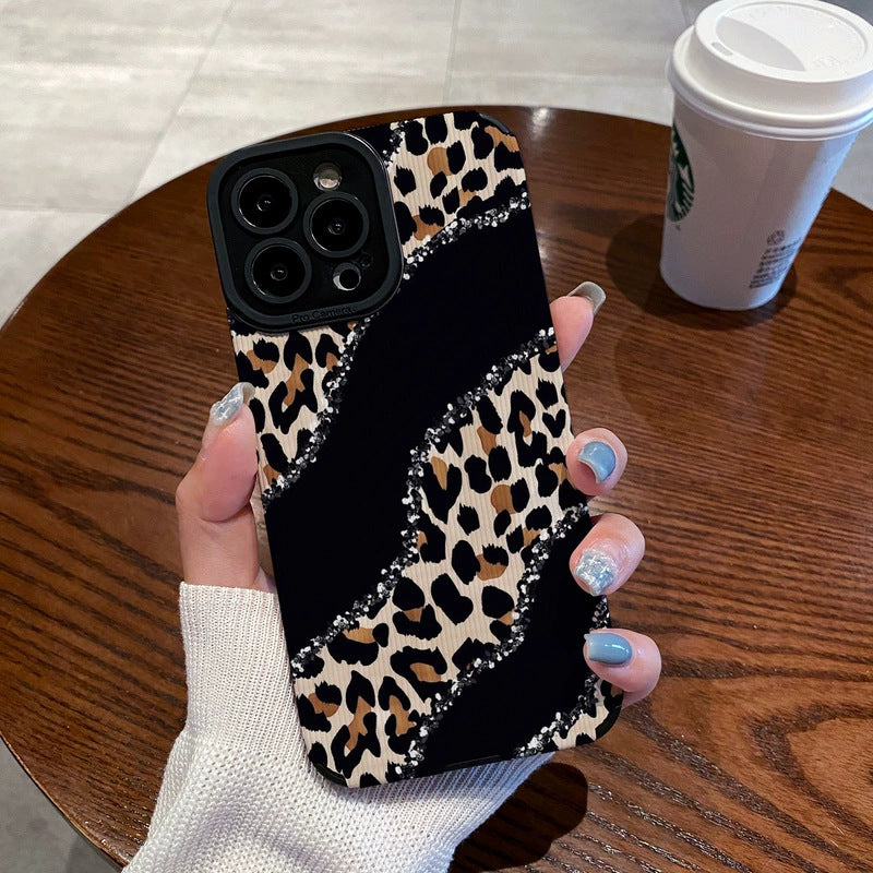 Nisje leopard vertikal mønster dråpebestandig telefonveske