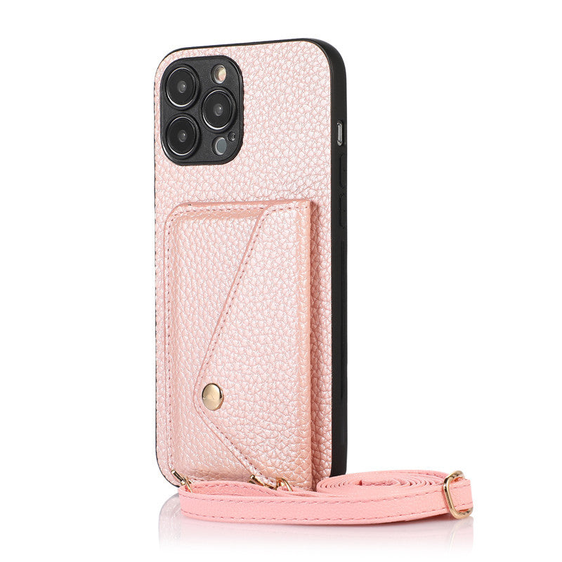 Solid Color Litchi Pattern Coin Purse Phone Case