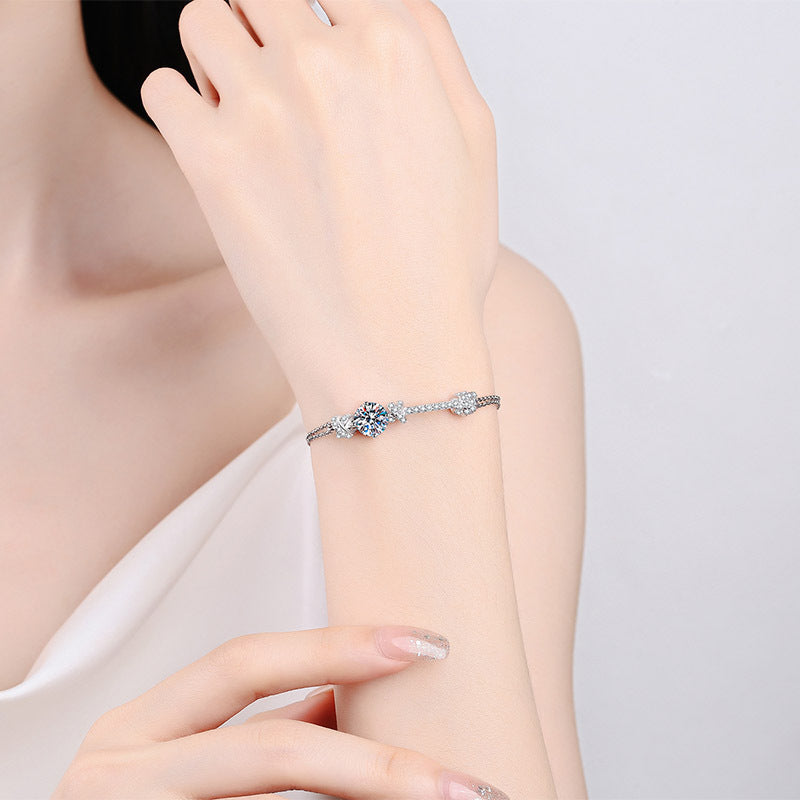 Damen -Sterling -Silber -Doppelketten -Push -Armband für Frauen