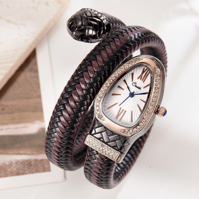 Snake Watch Fashion Quartz Watch Diamond lederen band