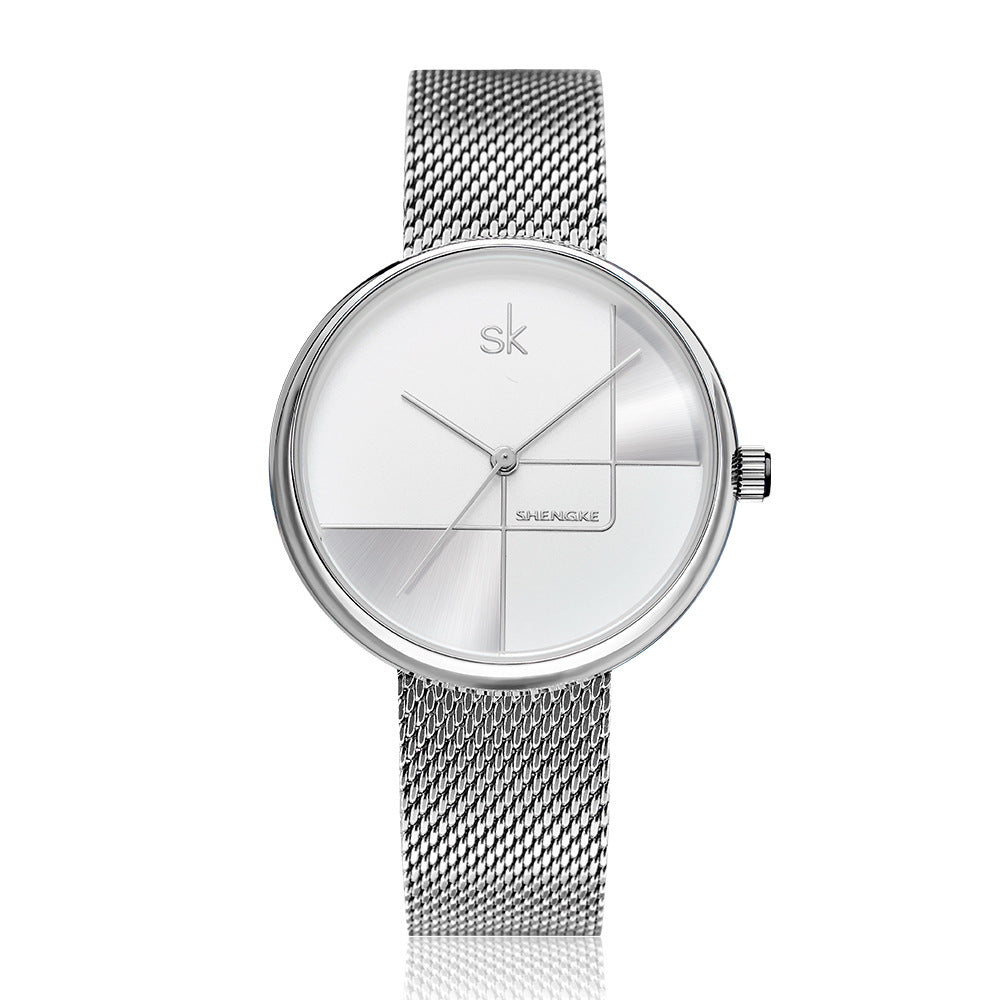 Mode voor dames eenvoudige geometrische kwarts Watch Mesh Strap Watch