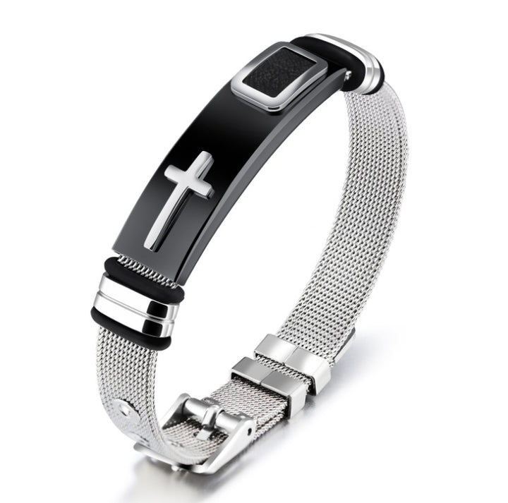 Yikln Punk Design Cross Bracelet bracelet pour homme fête cadeau en acier inoxydable or couleurs noir bracelet chaîne réglable OGH878